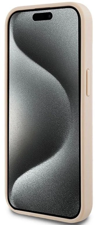 DKNY DKHCP15SPRTHSLP Apple iPhone 15 14 13 6.1 inch rožinės spalvos kietas dėklas Leather Mono Stripe & Metal Logo