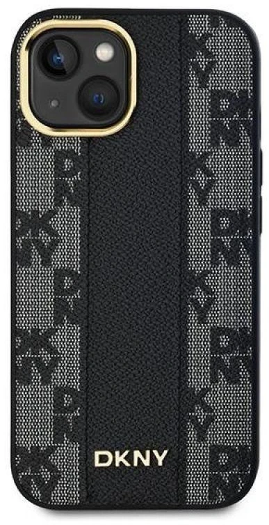 DKNY DKHMP15MPCPVSLK Apple iPhone 15 Plus 14 Plus 6.7″ juodos spalvos kietas dėklas Leather Checkered Mono Pattern Mag