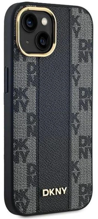 DKNY DKHMP15MPCPVSLK Apple iPhone 15 Plus 14 Plus 6.7″ juodos spalvos kietas dėklas Leather Checkered Mono Pattern Mag