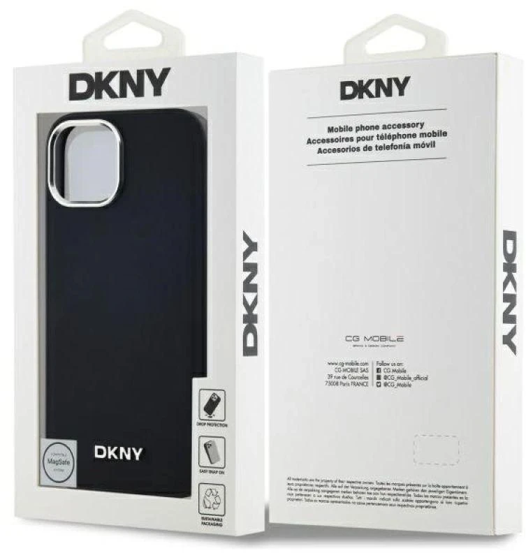 DKNY DKHMP15MPSCMCLK Apple iPhone 15 Plus 6.7″ juoda juodos spalvos kietas dėklas Plain Logo MagSafe