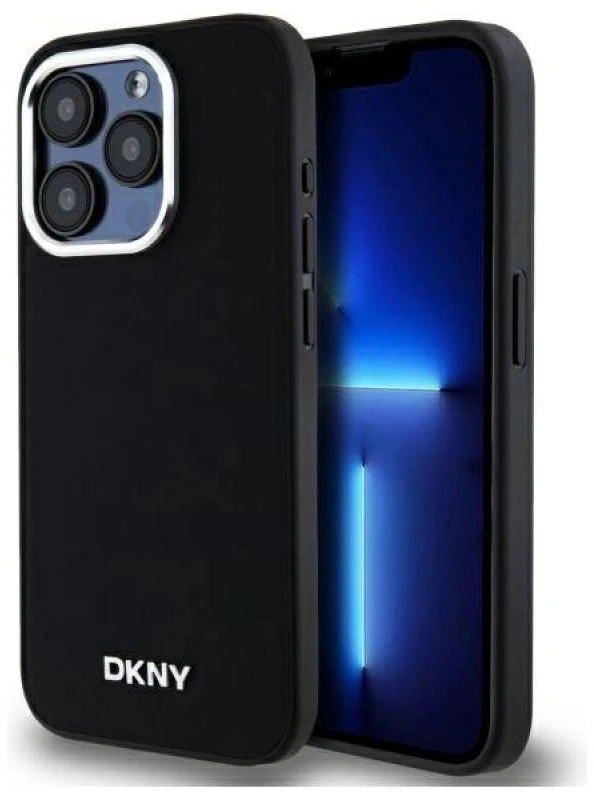 DKNY DKHMP15LPSCMCLK Apple iPhone 15 Pro 6.1″ juodos spalvos kietas dėklas Plain Logo MagSafe