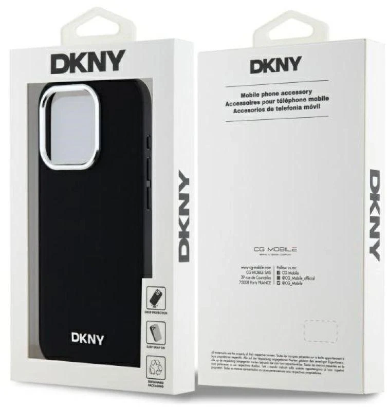DKNY DKHMP15LPSCMCLK Apple iPhone 15 Pro 6.1″ juodos spalvos kietas dėklas Plain Logo MagSafe
