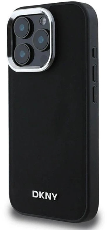 DKNY DKHMP16LPSCMCLK Apple iPhone 16 Pro 6.3″ juodos spalvos kietas dėklas Plain Sidabrinis Logo MagSafe