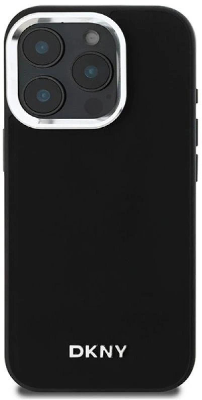 DKNY DKHMP16LPSCMCLK Apple iPhone 16 Pro 6.3″ juodos spalvos kietas dėklas Plain Sidabrinis Logo MagSafe