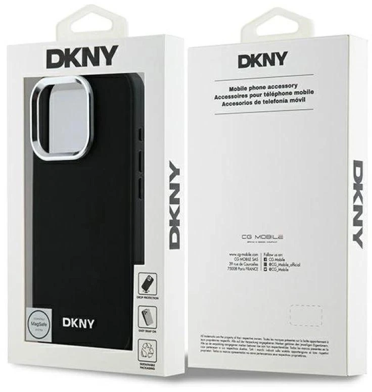 DKNY DKHMP16LPSCMCLK Apple iPhone 16 Pro 6.3″ juodos spalvos kietas dėklas Plain Sidabrinis Logo MagSafe