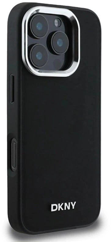 DKNY DKHMP16LPSCMCLK Apple iPhone 16 Pro 6.3″ juodos spalvos kietas dėklas Plain Sidabrinis Logo MagSafe