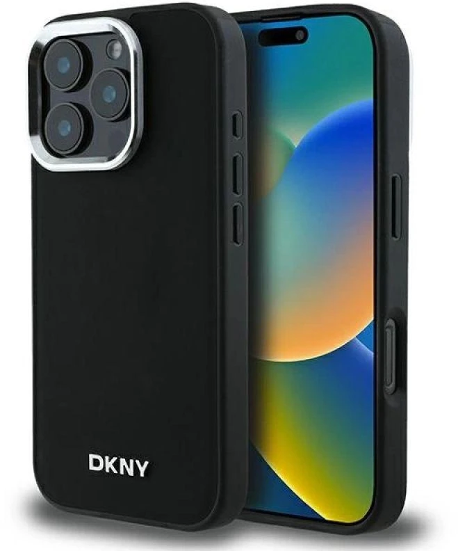 DKNY DKHMP16XPSCMCLK Apple iPhone 16 Pro Max 6.9″ juodos spalvos kietas dėklas Plain Sidabrinis Logo MagSafe
