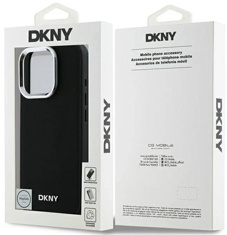 DKNY DKHMP16XPSCMCLK Apple iPhone 16 Pro Max 6.9″ juodos spalvos kietas dėklas Plain Sidabrinis Logo MagSafe