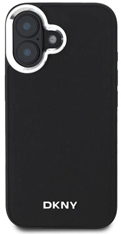DKNY DKHMP16SPSCMCLK Apple iPhone 16 6.1″ juodos spalvos kietas dėklas Plain Sidabrinis Logo MagSafe