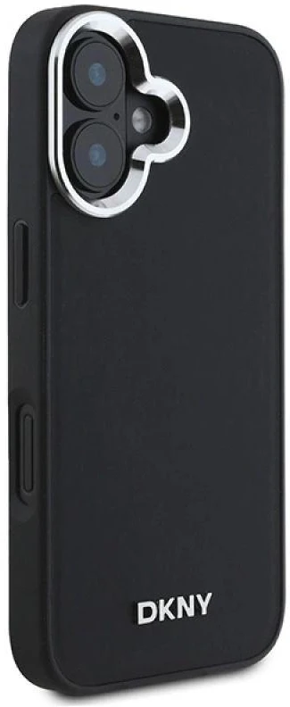 DKNY DKHMP16SPSCMCLK Apple iPhone 16 6.1″ juodos spalvos kietas dėklas Plain Sidabrinis Logo MagSafe