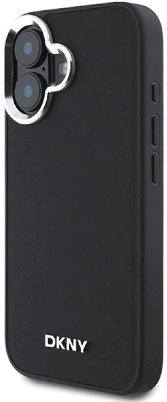 DKNY DKHMP16SPSCMCLK Apple iPhone 16 6.1″ juodos spalvos kietas dėklas Plain Sidabrinis Logo MagSafe