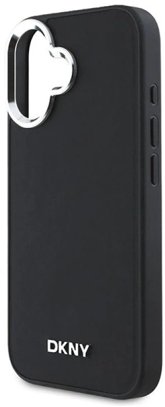 DKNY DKHMP16SPSCMCLK Apple iPhone 16 6.1″ juodos spalvos kietas dėklas Plain Sidabrinis Logo MagSafe
