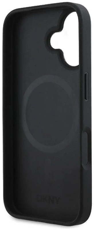 DKNY DKHMP16SPSCMCLK Apple iPhone 16 6.1″ juodos spalvos kietas dėklas Plain Sidabrinis Logo MagSafe