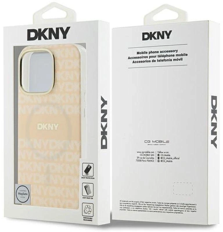 DKNY DKHMP16LHRHSEP iPhone 16 Pro 6.3″ rožinės spalvos kietas dėklas Repeat texture patern & Stripe MagSafe