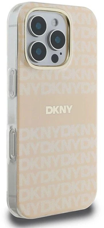 DKNY DKHMP16LHRHSEP iPhone 16 Pro 6.3″ rožinės spalvos kietas dėklas Repeat texture patern & Stripe MagSafe