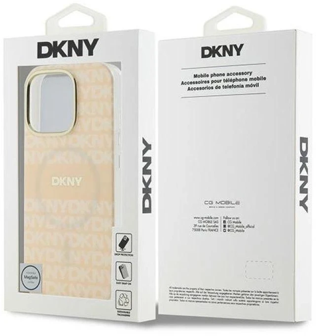 DKNY DKHMP16XHRHSEP Apple iPhone 16 Pro Max 6.9″ rožinės spalvos kietas dėklas Repeat Texture Pattern With Stripe