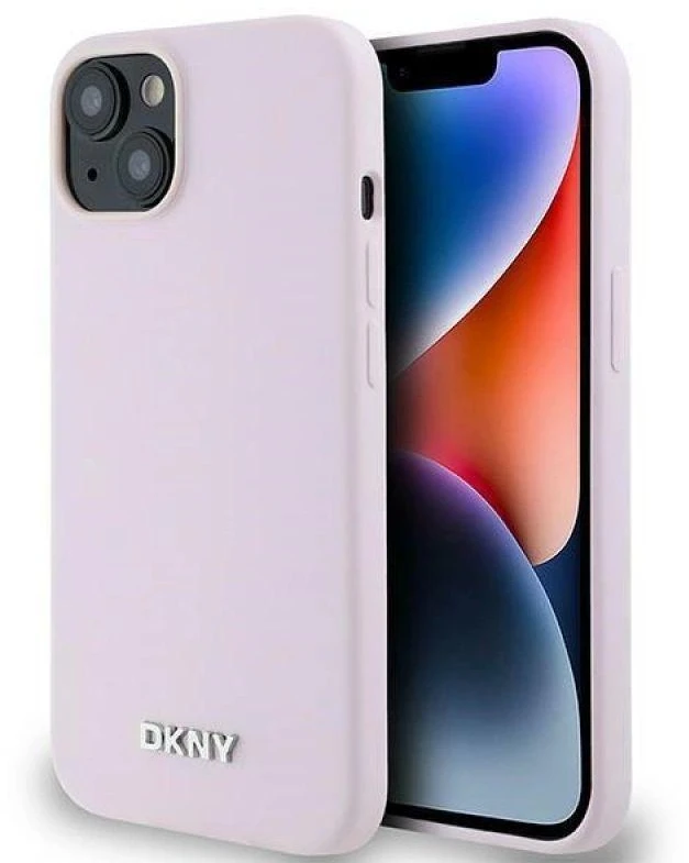 DKNY DKHMP14SSMCHLP Apple iPhone 14 15 13 6.1″ rožinės spalvos kietas dėklas Liquid Silicone Small Metal Logo MagSafe