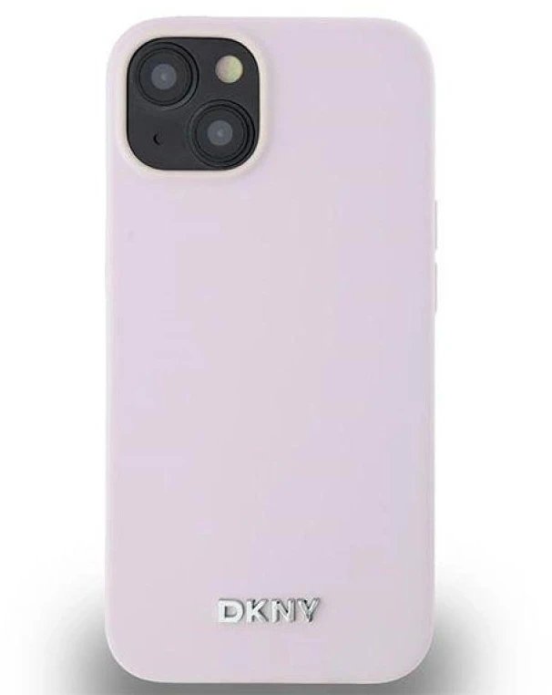 DKNY DKHMP14SSMCHLP Apple iPhone 14 15 13 6.1″ rožinės spalvos kietas dėklas Liquid Silicone Small Metal Logo MagSafe