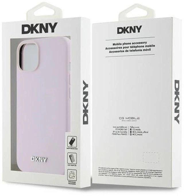 DKNY DKHMP14SSMCHLP Apple iPhone 14 15 13 6.1″ rožinės spalvos kietas dėklas Liquid Silicone Small Metal Logo MagSafe