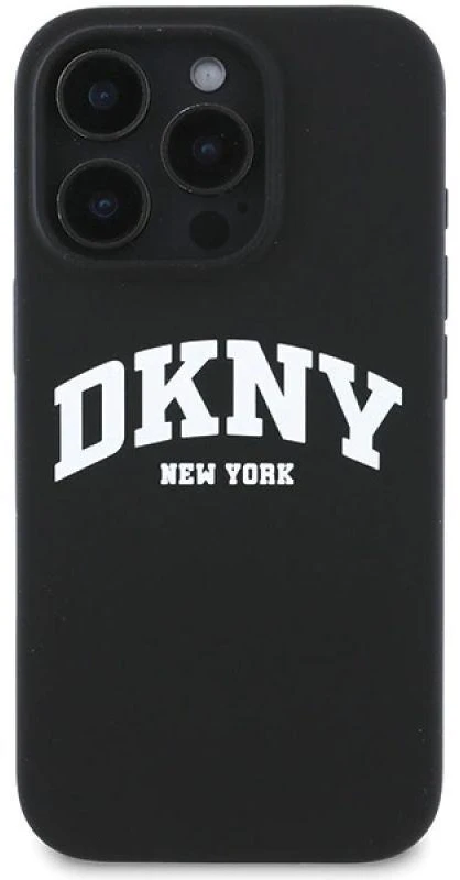 iPhone 16 Pro Max DKNY silikoninis baltas dėklas su atspausdintu logotipu ir MagSafe (DKHMP16XSNYACH) dėklas telefonui, juodos spalvos
