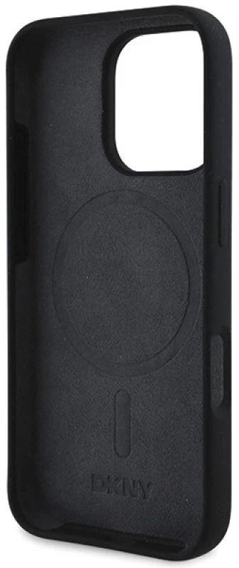 iPhone 16 Pro Max DKNY silikoninis baltas dėklas su atspausdintu logotipu ir MagSafe (DKHMP16XSNYACH) dėklas telefonui, juodos spalvos