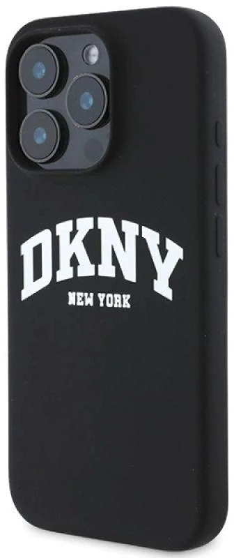 iPhone 16 Pro Max DKNY silikoninis baltas dėklas su atspausdintu logotipu ir MagSafe (DKHMP16XSNYACH) dėklas telefonui, juodos spalvos
