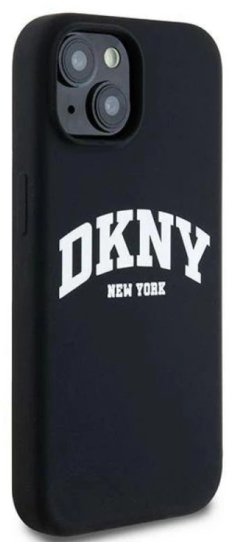 Apple iPhone 14 Plus / 15 Plus DKNY dėklas Liquid Silicone Baltas Printed Logo MagSafe (DKHMP15MSNYACH) juodos spalvos