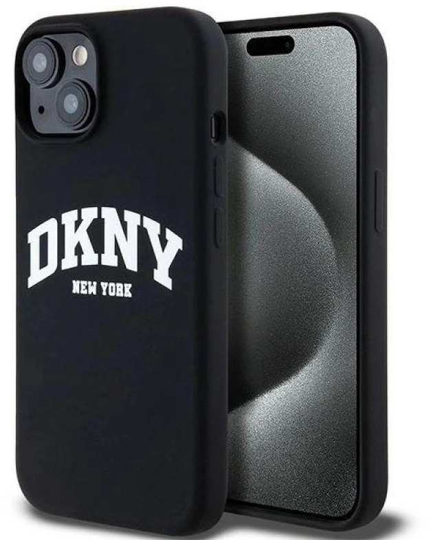 Apple iPhone 14 Plus / 15 Plus DKNY dėklas Liquid Silicone Baltas Printed Logo MagSafe (DKHMP15MSNYACH) juodos spalvos