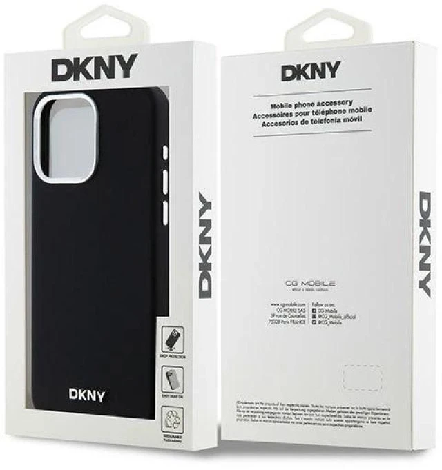 DKNY DKHMP14XSMCHLK Apple iPhone 14 Pro Max 6.7″ juodos spalvos kietas dėklas Liquid Silicone Small Metal Logo MagSafe