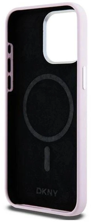 DKNY DKHMP15XSMCHLP Apple iPhone 15 Pro Max 6.7″ rožinės spalvos kietas dėklas Liquid Silicone Small Metal Logo MagSafe