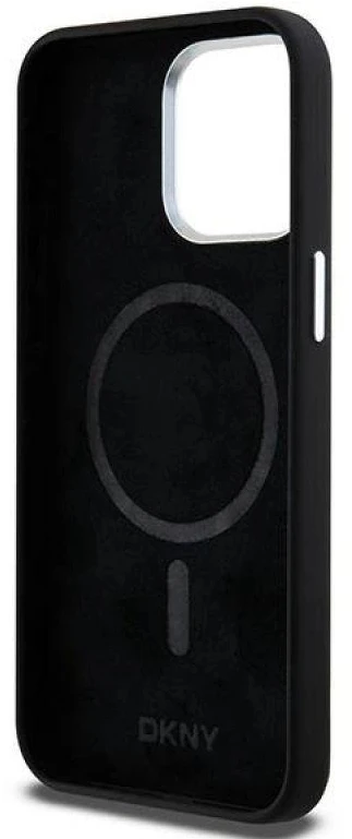 DKNY DKHMP14XSMCHLK Apple iPhone 14 Pro Max 6.7″ juodos spalvos kietas dėklas Liquid Silicone Small Metal Logo MagSafe