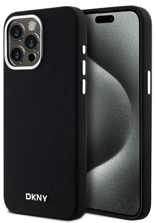 DKNY DKHMP14XSMCHLK Apple iPhone 14 Pro Max 6.7″ juodos spalvos kietas dėklas Liquid Silicone Small Metal Logo MagSafe