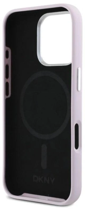 DKNY DKHMP16LSMCHLP Apple iPhone 16 Pro 6.3″ rožinės spalvos kietas dėklas Liquid Silicone Small Metal Logo MagSa
