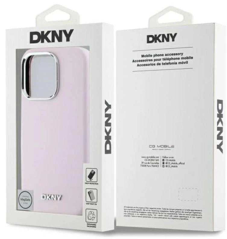 DKNY DKHMP16LSMCHLP Apple iPhone 16 Pro 6.3″ rožinės spalvos kietas dėklas Liquid Silicone Small Metal Logo MagSa