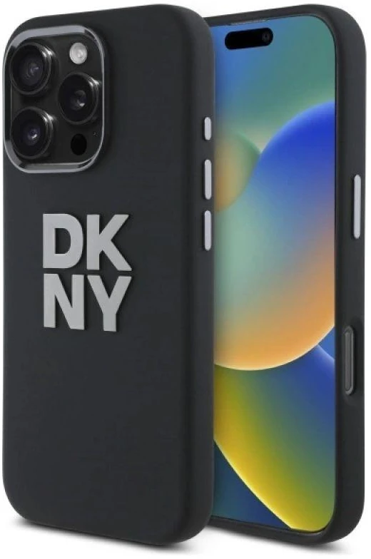 DKNY DKHCP16XSMCBSK Apple iPhone 16 Pro Max 6.9″ juodos spalvos kietas dėklas Liquid Silicone Metal Logo