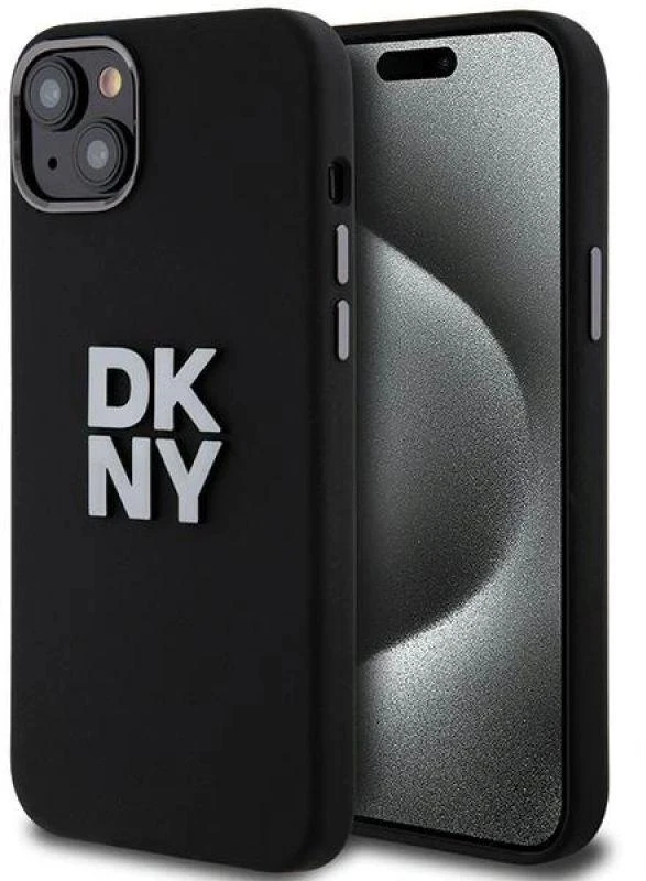 DKNY DKHCP15SSMCBSK Apple iPhone 15 14 13 6.1″ juodos spalvos kietas dėklas Liquid Silicone Metal Logo