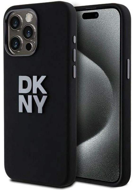 DKNY DKHCP15LSMCBSK Apple iPhone 15 Pro 6.1″ juodos spalvos kietas dėklas Liquid Silicone Metal Logo