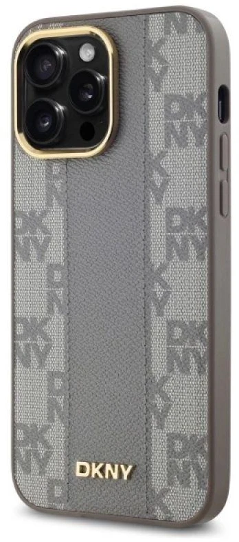 DKNY DKHMP14XPCPVSLE Apple iPhone 14 Pro Max 6.7″ beige kietas dėklas Leather Checkered Mono Pattern MagSafe