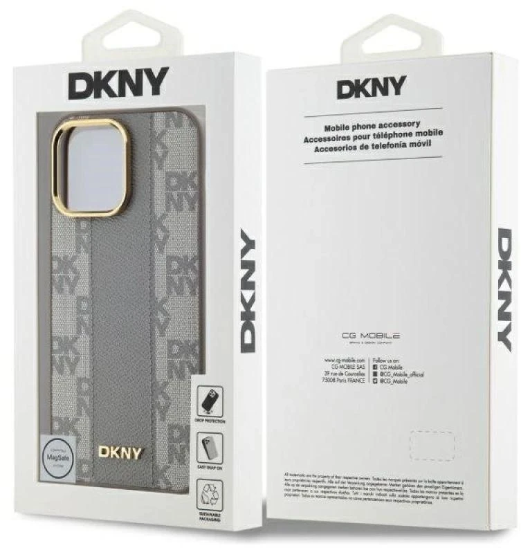 DKNY DKHMP14XPCPVSLE Apple iPhone 14 Pro Max 6.7″ beige kietas dėklas Leather Checkered Mono Pattern MagSafe