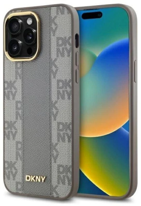 DKNY DKHMP14XPCPVSLE Apple iPhone 14 Pro Max 6.7″ beige kietas dėklas Leather Checkered Mono Pattern MagSafe