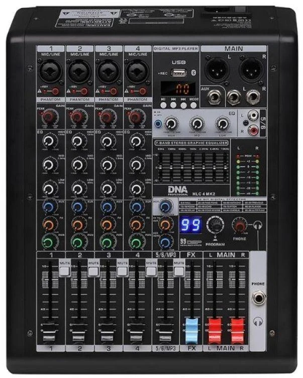DNA Professional HLC 4 MK2 - analoginis maišytuvas su USB, Bluetooth, MP3, fantominiu maitinimu ir DSP procesoriumi