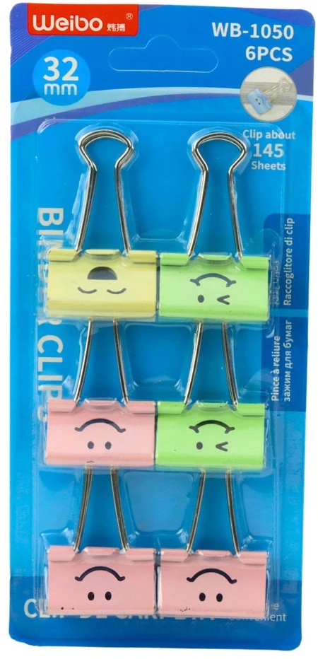 Lean Biuro klipsų rinkinys su šypsenėlėmis, 6 vnt., 32 mm