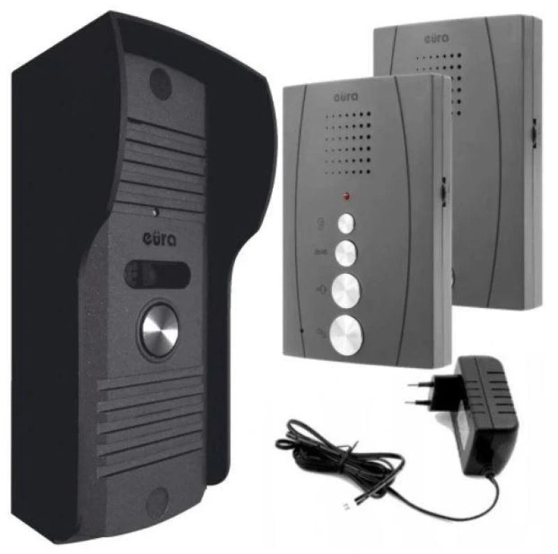 DOMOFONAS „EURA“ ADP-51A3 „DIFESA“ – vienos šeimos, 2 telefoneliai, domofonas, grafito spalvos