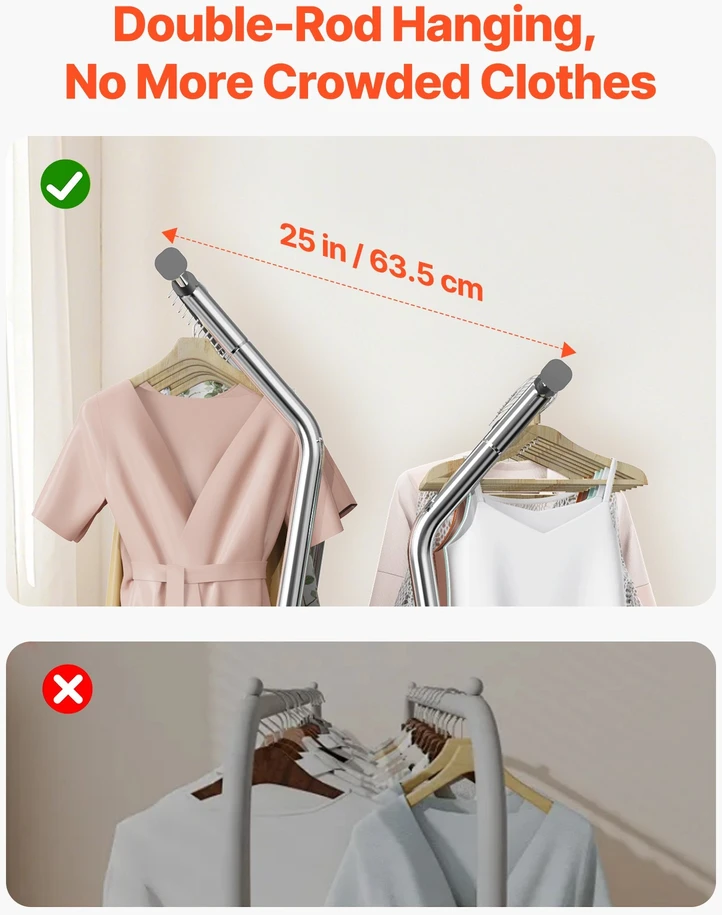 VEVOR Drabužių stovas su krepšeliu ir ratukais