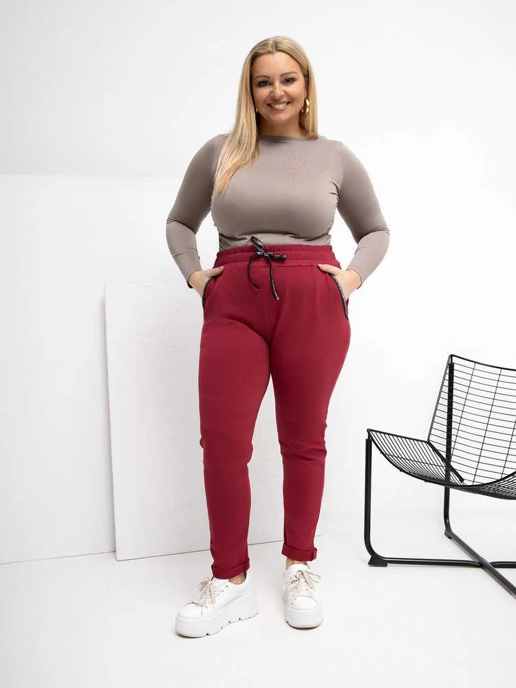 Dresinės kelnės moterims plus size bordo spalvos