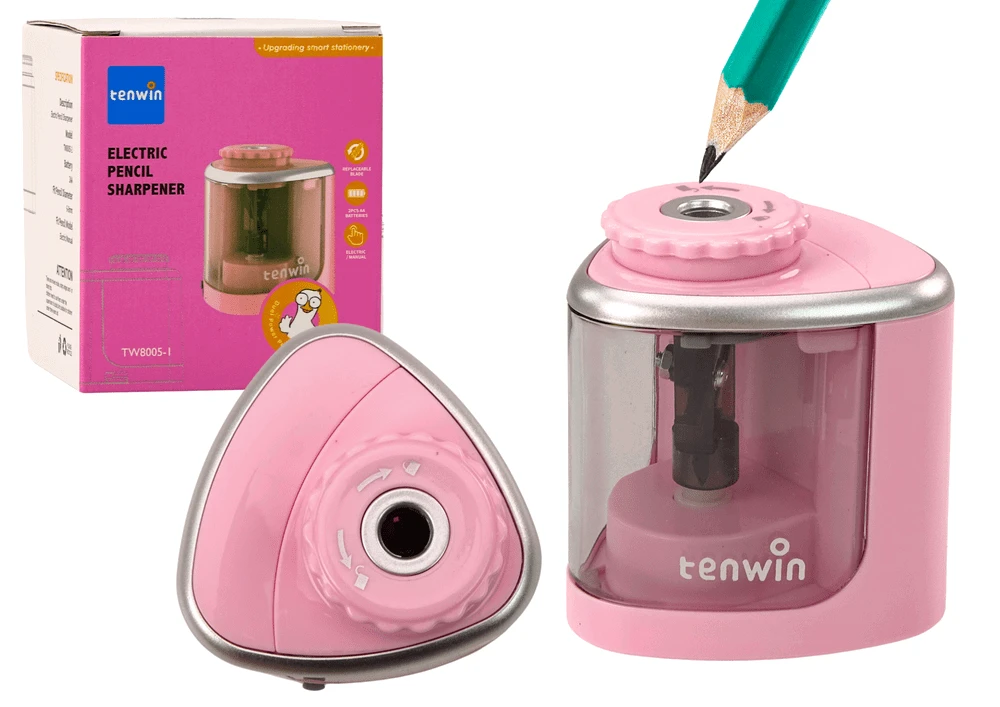 Lean Elektrinis rožinis drožtukas kreidoms ir pieštukams 6-8 mm