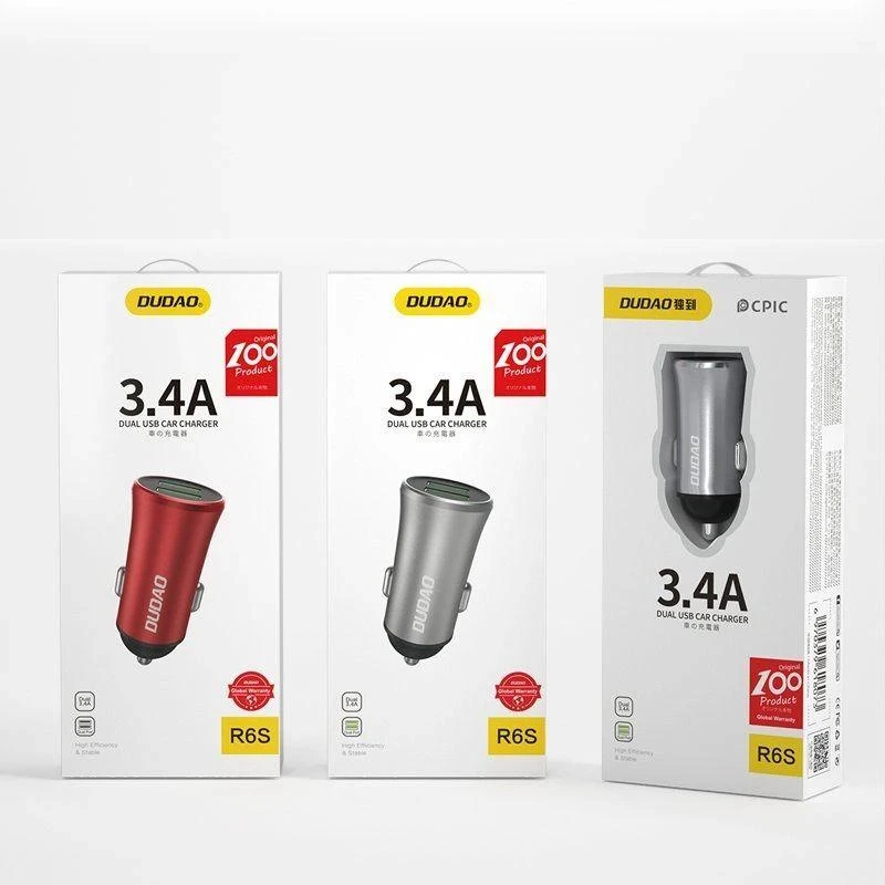 Dudao 3.4A smart car charger 2x USB sidabro spalvos (R6S sidabro spalvos)