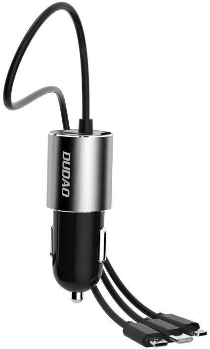 Dudao R5Pro 1x USB, 3.4A automobilinis įkroviklis + 3in1 USB-C / Micro USB / Lightning kabelis (pilkas)