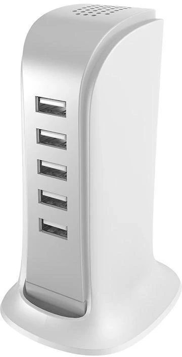 Dudao 5x USB įkroviklis su integruotu ES maitinimo laidu, baltas (A5EU)