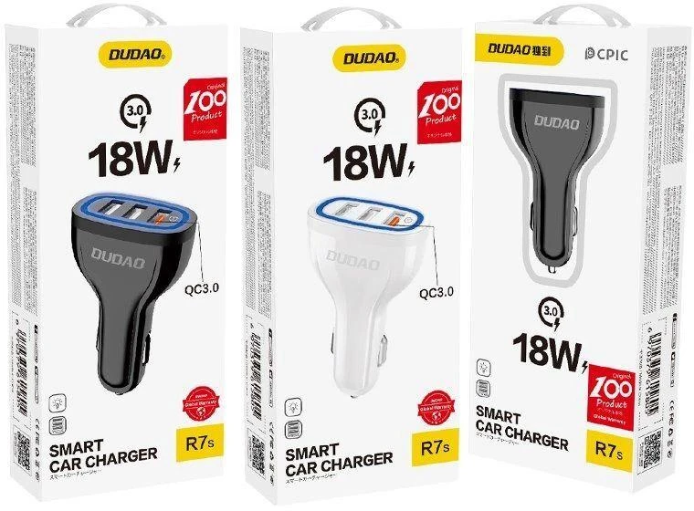 Automobilinis įkroviklis Dudao R7S, 3x USB, 18W (baltas)